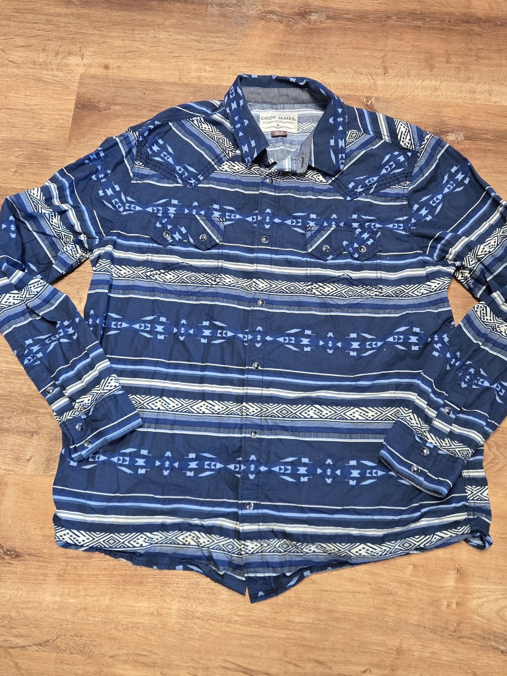 Cody James  Authentic Western Apparel Blue Patterned Casual Button-Down Shirt XL